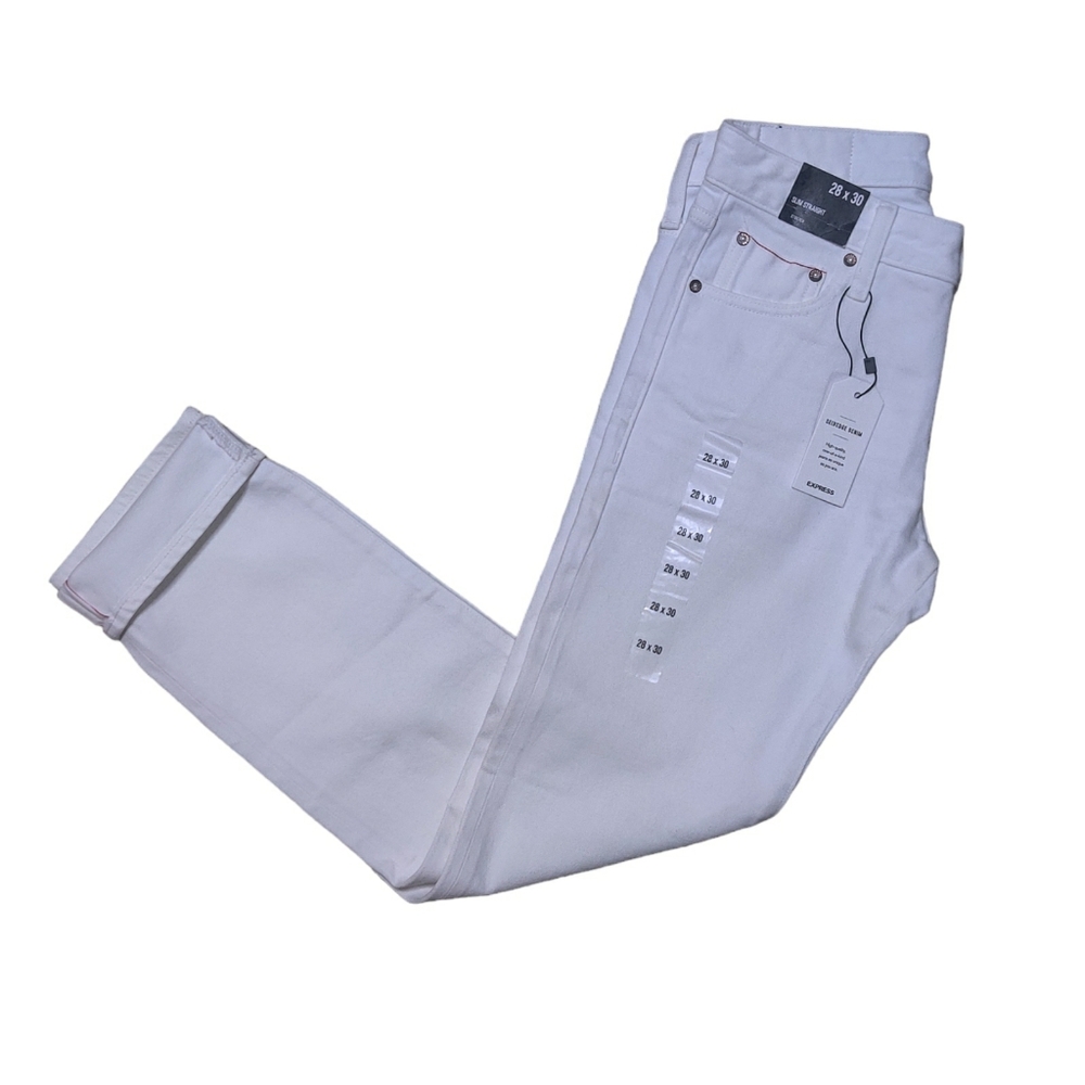 Express Selvedge Denim Slim Straight Jeans Mens 28x30 White Cotton Denim - Picture 9 of 13